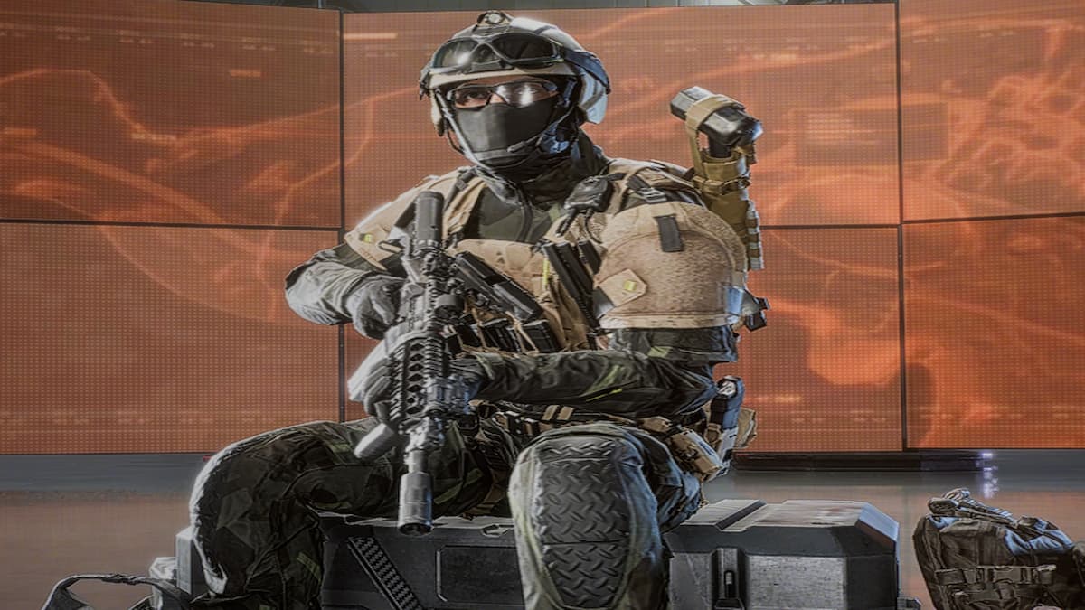 Player sitting with an M4A1 in the lobby Battlefield 6